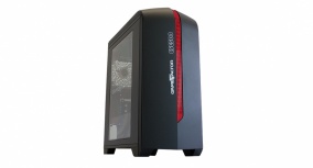 Gabinete Game Factor CSG500 con Ventana, Micro-Tower, Micro-ATX/Mini-ITX, USB 2.0/3.0, sin Fuente, 2 Ventiladores Instalados, Negro/Rojo