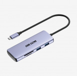 Hiksemi Hub USB-C Macho, 1x HDMI, 4x USB-A, 1x USB-C, 1x SD/Micro-SD, Plata