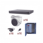 Hikvision Kit de Vigilancia KH1080P16DW de 16 Cámaras Domo y 16 Canales, con Grabadora DVR, Fuente de Poder, Transceptores y Conectores