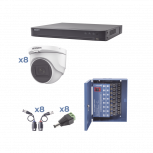 Hikvision Kit de Vigilancia KH1080P8DW de 8 Cámaras Domo y 8 Canales, con Grabadora DVR, Fuente de Poder, Transceptores y Conectores