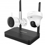 Hikvision Kit de Vigilancia NKS4245WBTH de 2 Cámaras IP Bullet/Torreta WiFi con Grabadora de 4 Canales