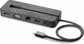 HP Mini Docking Station USB C, 2x USB 2.0, 1x  HDMI/VGA/RJ45, Negro