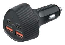 Hypergear Cargador para Auto 15785, 50W, 2x USB-C/2x USB-A, Negro