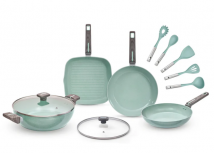 Jade cook Batería de Cocina Cook Essentials, Cerámico, Antiadherente, 11 Piezas