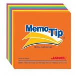 Janel Cubo Adhesivo MemoTip de 7.62x7.62cm, 1 Block de 400 Hojas, Color Neon