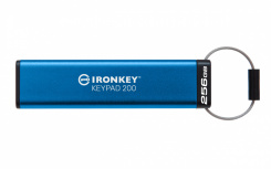 Memoria USB Kingston IronKey Keypad 200, 256GB, USB 3.2, Lectura 145 MB/s, Escritura 115 MB/s, Azul