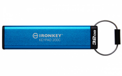 Memoria USB Kingston IronKey Keypad 200C, 32GB, USB C, Lectura 145 MB/s, Escritura 115 MB/s, Azul