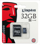 Memoria Flash Kingston, 32GB microSDHC Clase 4, con Adaptador