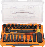 Klein Tools Juego de Dados con Matraca 65500KNECT, 1/4 - 3/4", Fosfatado Negro, 39 Piezas