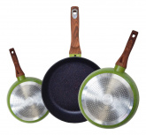 Kuche Juego de Sartenes Alba Premium, 3 Piezas, Antiadherente, Cerámica, Verde