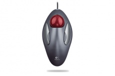 Mouse Logitech Óptico Trackman Marble, Alámbrico, USB+PS/2, Gris/Rojo
