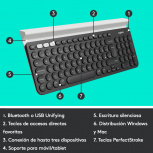 Teclado Logitech K780, Inalámbrico, Bluetooth, Negro (Español) image
