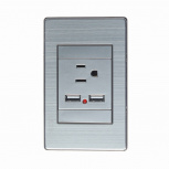 Lucek Tomacorriente BP05-M/P, 1 Enchufe + 2x USB A, 110 - 250V, Plata