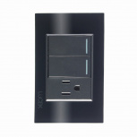 Lucek Tomacorriente BP19-CNN, 1 Enchufe + 2 Apagadores, 110 - 250V, 15A, Cristal Negro