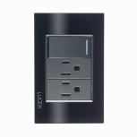 Lucek Tomacorriente BP06-KN, 2 Enchufes + 1 Apagador, 110 - 250V, 15A, Cristal Negro