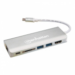 Manhattan Hub USB 3.1 Macho - 2x USB A, 1x UBS C, 1x HDMI Hembra, 40000 Mbit/s, Plata