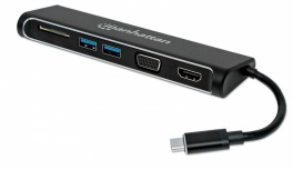 Manhattan Adaptador USB C - HDMI/VGAUSB, Negro