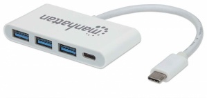 Manhattan Hub USB C 3.1, 3x USB A Hembra, 1x USB C Hembra, 5000 Mbit/s, Blanco