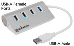 Manhattan Hub USB A 3.1 Macho - 4x USB A 3.0 Hembra, 5000 Mbit/s, Blanco