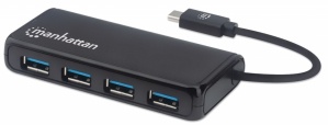 Manhattan Hub USB-C 3.2 Macho - 4x USB 3.2 Hembra, 5000 Mbit/s, Negro