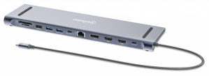 Manhattan Docking Station 190305 USB-C, 2 x USB-C 3.0, 2 x USB-A 3.0, 1 x USB-A 2.0, 2 x HDMI, 1 x DisplayPort, 1 x RJ-45, 1 x 3.5mm, MicroSD/SD 