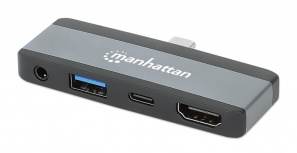 Manhattan Docking Station 190404 USB C, 1x USB, 1x USB C PD, 1x HDMI, 1x 3.5mm, Gris