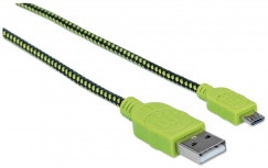 Manhattan Cable con Recubrimiento Textil USB 2.0 A Macho - Micro USB 2.0 B Macho, 1 Metro, Negro/Verde