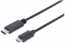 Manhattan Cable USB 2.0 de Alta Velocidad, USB C Macho - Micro USB B Macho, 1 Metros, Negro