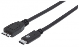 Manhattan Cable USB 3.0 Micro-B Macho - USB 3.1 C Macho, 1 Metro, Negro