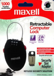 Maxell Candado de Combinación para Laptops, 70cm, Negro
