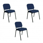 Offiho Silla ECOVISITA, Respaldo acolchado, Azul, 3 Piezas