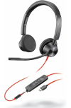 Poly Audífonos Blackwire 3325, Alámbrico, USB-C, Negro/Rojo