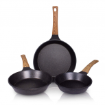 Queen Sense Juego de Sartenes Marmol Premium, 3 Piezas, Antiadherente, Aluminio, Negro 