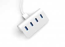 Sabrent Hub USB Macho - 4 Puertos USB Hembra, 5000Mbit/s, Plata/Blanco
