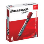 Sharpie Marcador Permanente Esterbrook Punta Cincelada, Rojo, 6 Piezas