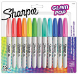 Sharpie Marcador Permanente GLAM POP, Punto Fino, Varios Colores, 12 Piezas