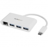 StarTech.com Hub USB C 3.0 Macho - 3x USB A 3.0 y Ethernet Gigabit, 1000 Mbit/s, Blanco 