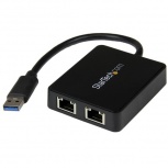 StarTech.com Adaptador 2x USB 3.0 Macho - 2x RJ-45 Hembra, 20cm, Negro