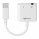 Steren Adaptador de Audio USB-C Macho - 3.5mm Hembra/USB-C Hembra, Blanco