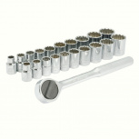 Surtek Juego de Dados con Matraca A02C, 3/8", Cromado, 21 Piezas