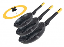 Swiss Silver Juego de Sartenes AM3M, 4 Piezas, Antiadherente, Aluminio, Negro 