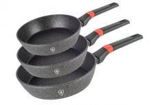 Swiss Silver Juego de Sartenes CM202428, 3 Piezas, Antiadherente, Aluminio, Negro 