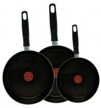 T-Fal Juego de Sartenes Vital, 3 Piezas, Antiadherente, Aluminio, Negro