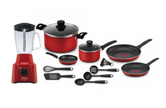 T-Fal Batería de Cocina B4980284M, Aluminio, Antiadherente, 17 Piezas