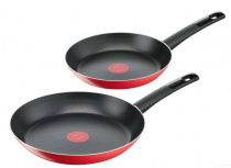 T-Fal Juego de Sartenes Simply Cook, 2 Piezas, Antiadherente, Aluminio, Rojo