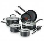 T-Fal Batería de Cocina C561SC, Titanio, Antiadherente, 12 Piezas
