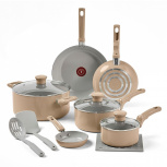 T-Fal Batería de Cocina C487SC74, Aluminio, Antiadherente, 12 Piezas