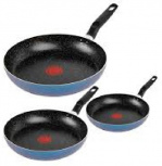 T-Fal Juego de Sartenes 233000, 3 Piezas, Antiadherente, Aluminio, Azul