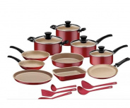 Tramontina Batería de Cocina, Aluminio, Antiadherente, 19 Piezas, Rojo