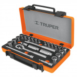 Truper Juego de Dados con Matraca 13954, 3/8", Cromado, 25 Piezas